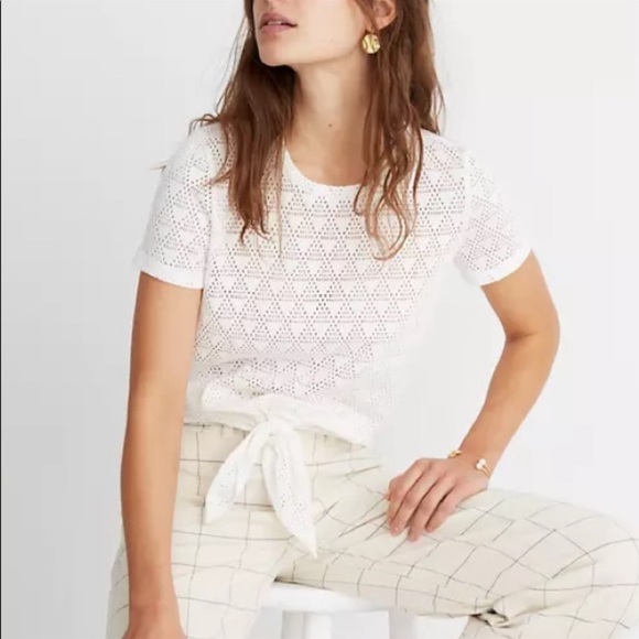MADEWELL Texture & Thread Geo Eyelet Tie-Front Top XS - Picture 3 of 12